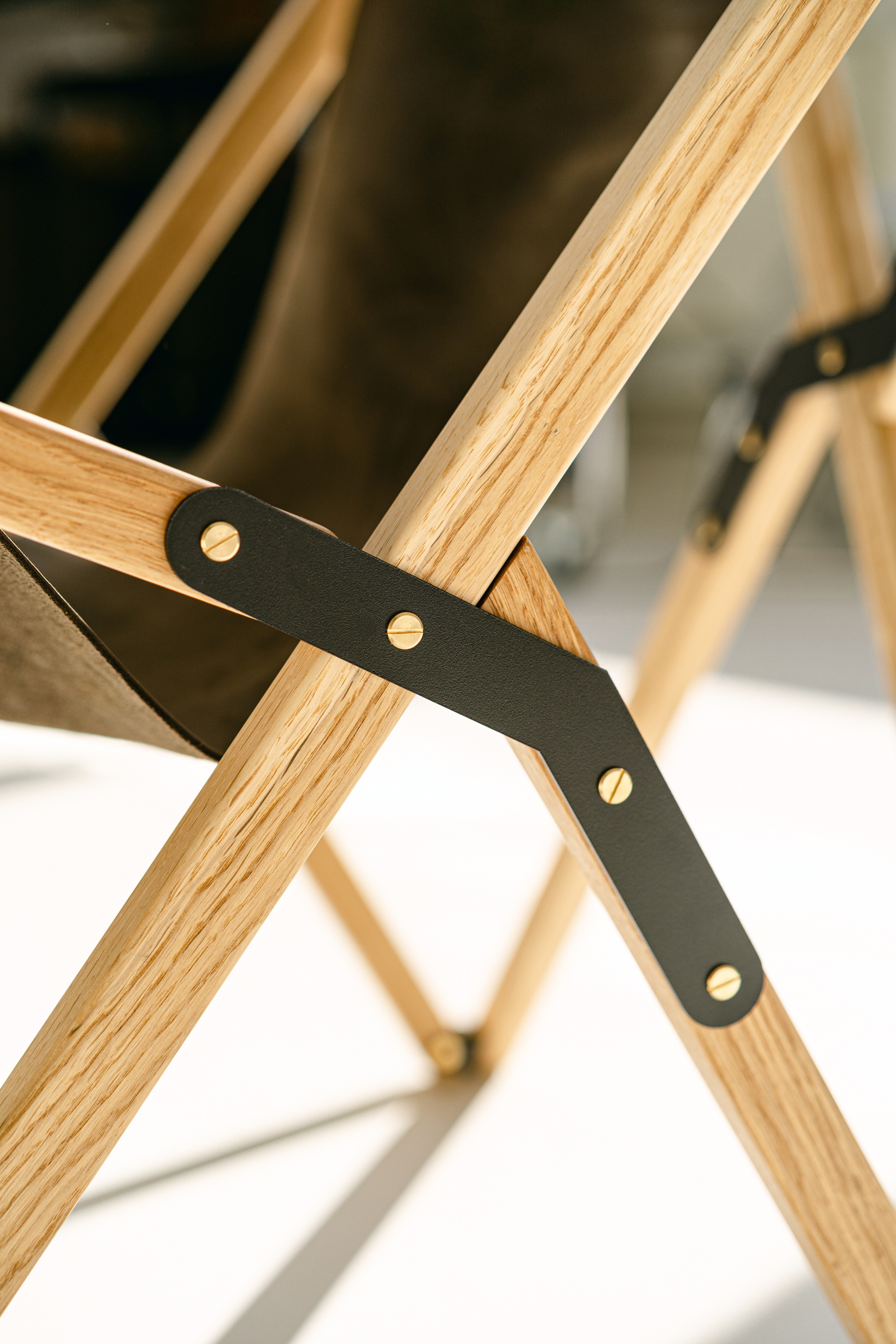 Handmade folding camp chair with natural wood